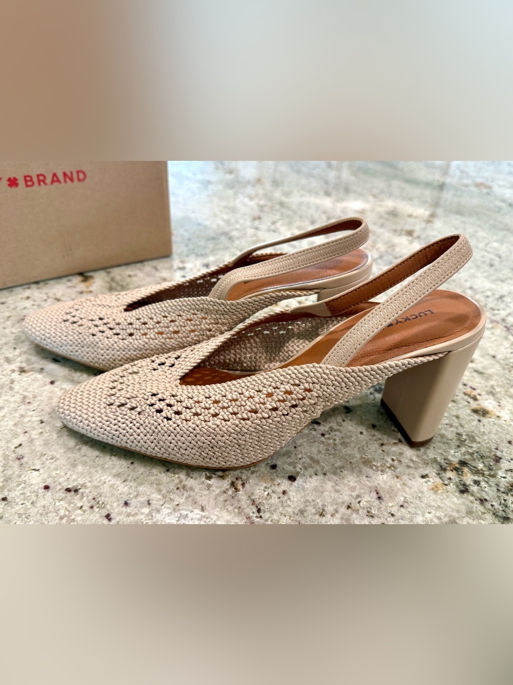 Lucky Brand Woven Slingback heels in Nude Beige